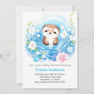 Glatt Otter's Watercolor Boy Shower Inbjudningar