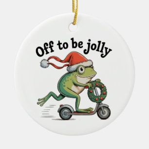 Glatt på Jul Xmas Rolig Groda Scooter Julgransprydnad Keramik
