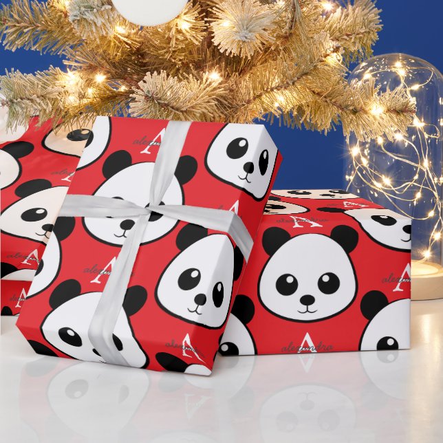 Glatt Panda-ansikte Inpackningspapper – Sött Monog Presentpapper (Helgdagar)