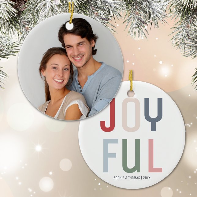 Glatt par fotojul julgransprydnad keramik (Joyful Couple Photo Christmas Ceramic Ornament)