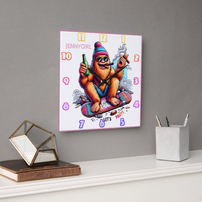 Glatt partyn med vänner fyrkantig klocka (Kontor)