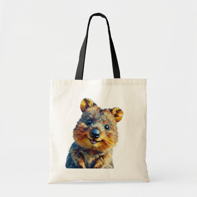 Glatt Quokka Tote Bag Oljemålning Stil Tygkasse (Framsidan)