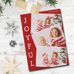 Glatt Red 3 Family Photo Collage Modern jul Julkort<br><div class="desc">Modern röd julfotosamlingskort med 3 barnfotografier i en roligt som överlappar ögonblicksbild mönster med vit gräns och ord Glatt skrivna vertikalt nedåt. Hitta dina tre favoriter bilder för det här söta helgdag.</div>