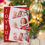 Glatt Red Family Photo Collage Classic-jul Helgkort<br><div class="desc">Modern röd julfotosamlingskort med 3 barnfotografier i en roligt som överlappar ögonblicksbild mönster med vit gräns och ord Glatt skrivna vertikalt nedåt. Hitta dina tre favoriter bilder för det här söta helgdag.</div>