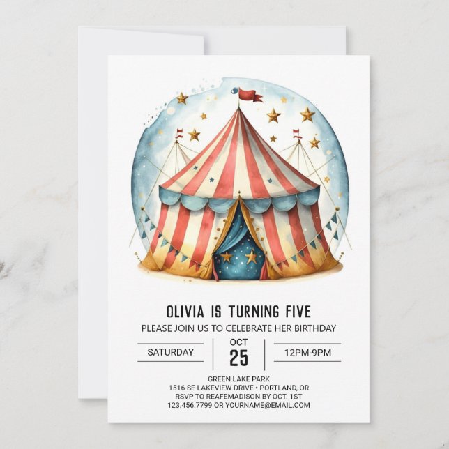 Glatt redigerbar Stollig Circus-födelsedag Inbjudningar (Framsida)