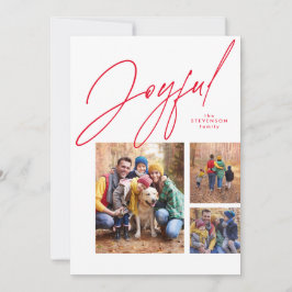 Glatt röd tre fotofamilj jul julkort