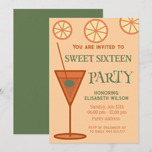 Glatt roligt coola cocktail party 16 inbjudningar (Fram/baksida)