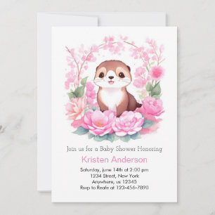 Glatt Rosa Blommigt Otter Girl Baby Shower Inbjudningar