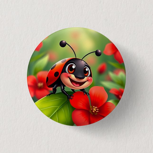 Glatt seriefigur av nyckelpiga som sitter på blomm knapp (Framsida)