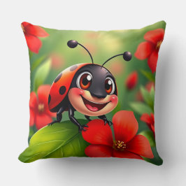 Glatt seriefigur av nyckelpiga som sitter på blomm kudde