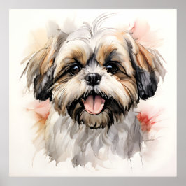 Glatt Shih-tzu Valp Bläckporträtt Poster