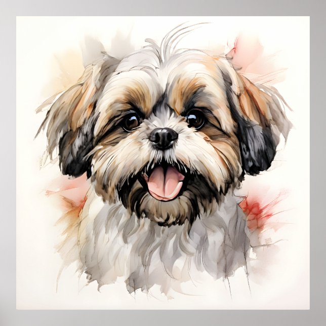 Glatt Shih-tzu Valp Bläckporträtt Poster (Framsidan)