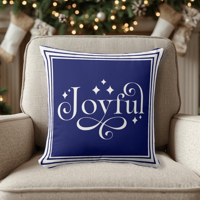 glatt skript blått Dekorativ kudde (joyful script blue Throw Pillow)