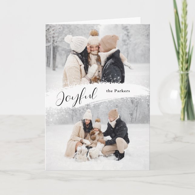 Glatt skript med Snowy Brushstroke 2-foto Helgkort (Framsida)