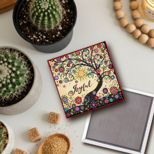 Glatt Söt Träd Colorful Blommigt Inspirief Magnet
