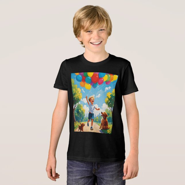 Glatt speltid: Boy and Puppy in a Vibrant Park T Shirt (Framsida Full)