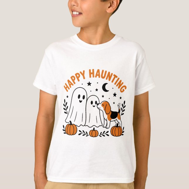 Glatt spökdesign för Halloween T Shirt (Framsida)