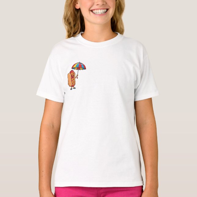 Glatt strandhot dog med paraply barn t shirt (Framsida)