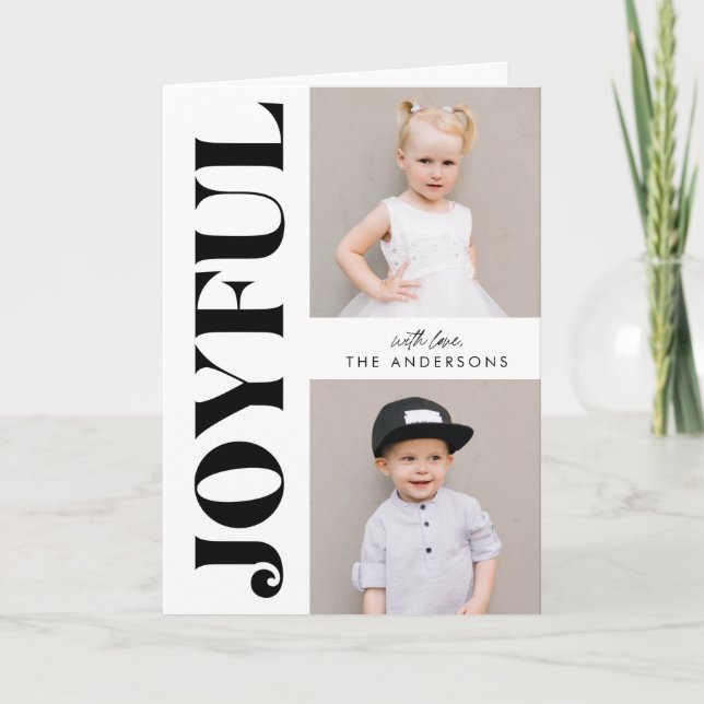 Glatt, svart och vit, modern jul 3-foto helgkort (Framsida)