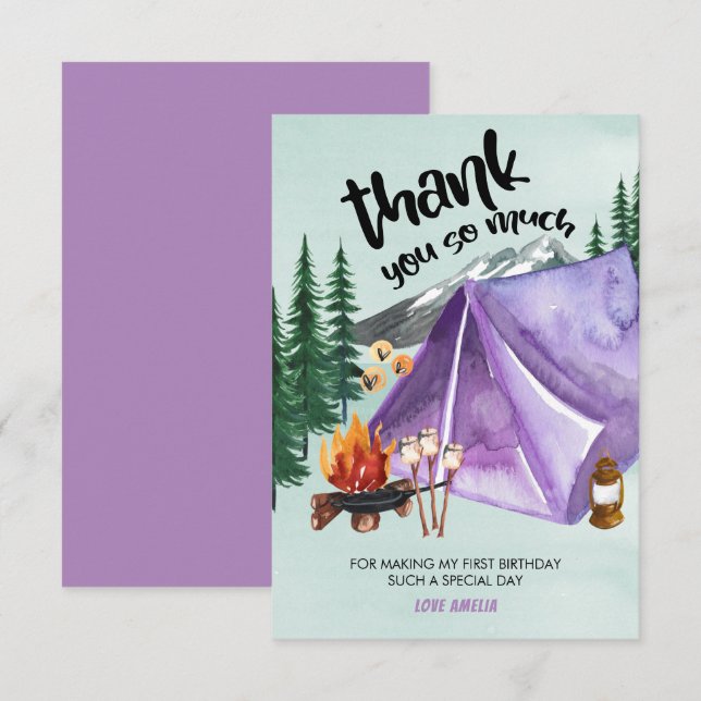 Glatt tält-flicka födelsedag Purple Tack Kort (Fram/baksida)