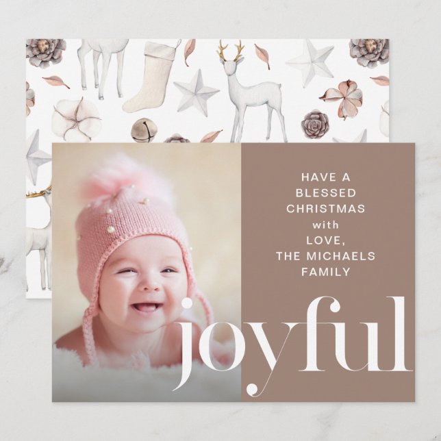 Glatt Taupe-jul - illustrerat Hjort-foto Julkort (Fram/baksida)