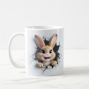 Glatt Tecknad Bunny bryter genom Jagged Hål Kaffemugg