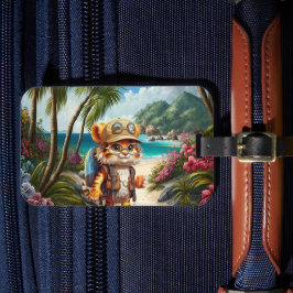 Glatt Tiger Unge med ryggsäck och kaffe Bagagebricka