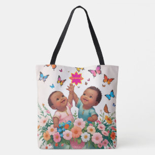 Glatt Tote Bag-Cute Butterfly and Flowers Art Tygkasse