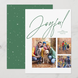 Glatt tre fotofamiljers grönt jul-Helgdag Julkort