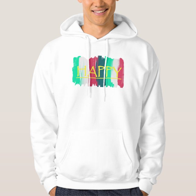 Glatt turkos rosa randig funky hoodie (Framsida)