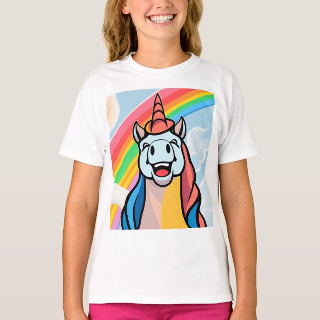Glatt Unicorn stäng upp T Shirt (Framsida)