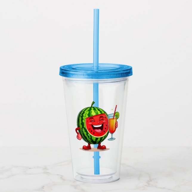 🍉 Glatt vattenmelon-karaktär njuter Take Away Mugg (Framsida)