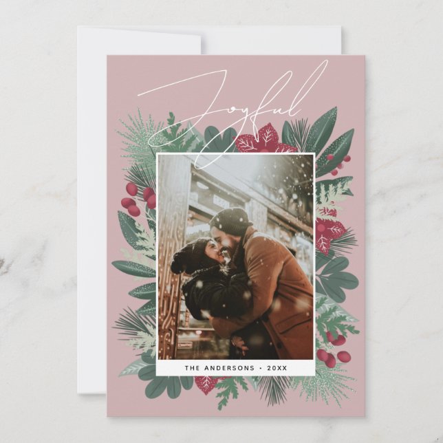 Glatt. Vinterjullens botaniska gröna foto Julkort (Framsida)