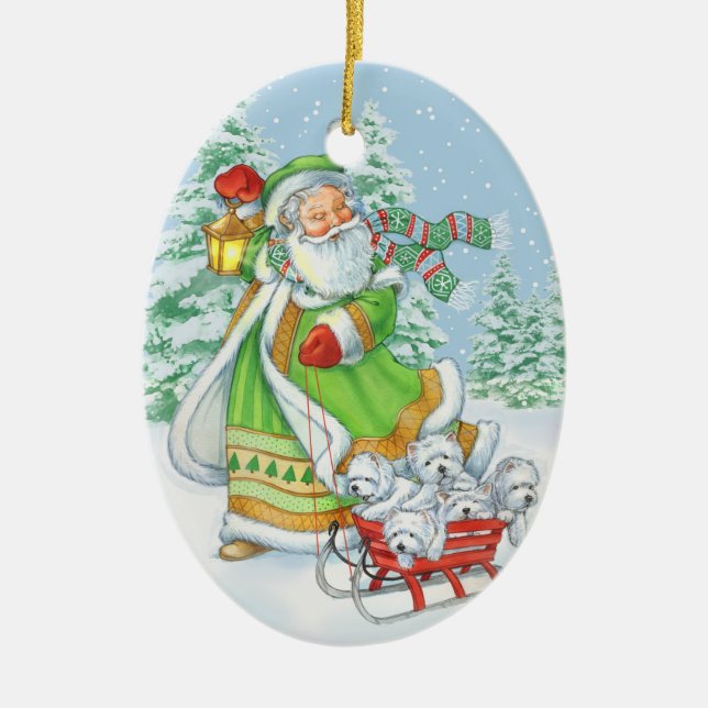 Glatt Westie "stojar" julprydnaden vid Borgo Julgransprydnad Keramik (Framsidan)