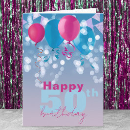 Glatta ballonger Ljus Bunting Flaggor 50:e födelse Kort