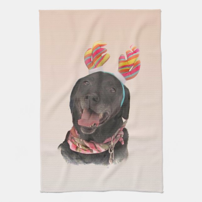 Glatta Black Labrador Retriever Hund Kitchen Towel Kökshandduk (Vertikal)