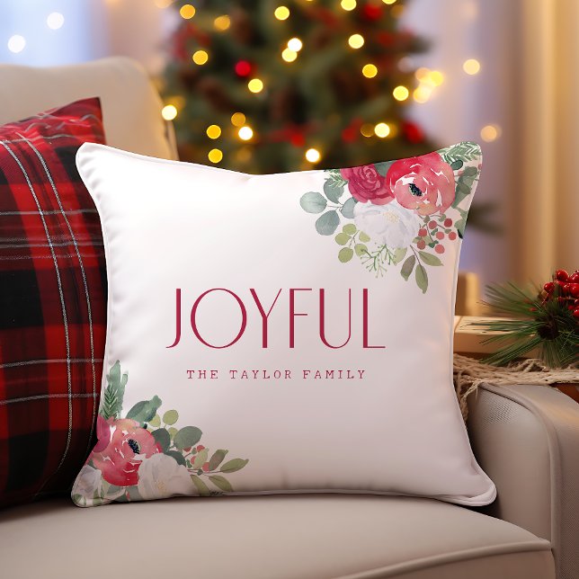 Glatta Blommigtar med feta vattenfärger jul Kudde (Bold Joyful Watercolor Florals Christmas Throw Pillow)