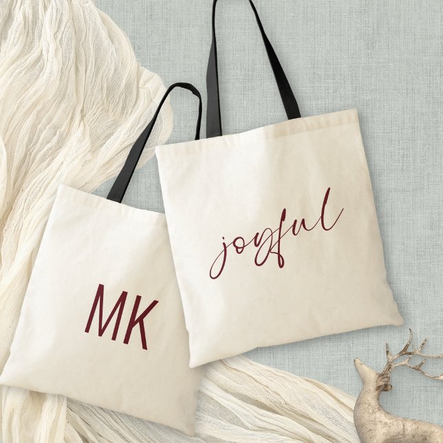 Glatta Burgundy Calligraphy Monogram Initialer Tygkasse (Front and back view)
