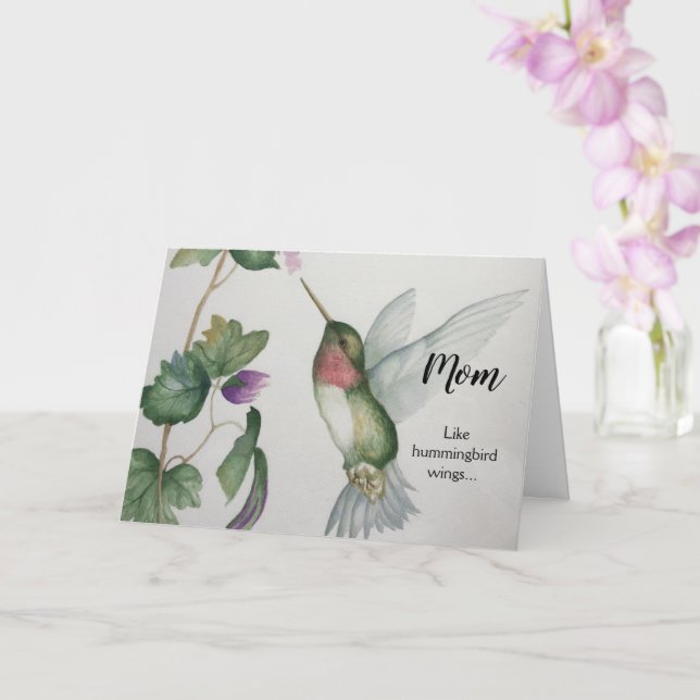 Glatta födelsedagen Mamma Hummingbird Vingar Elega Kort (Orkide)