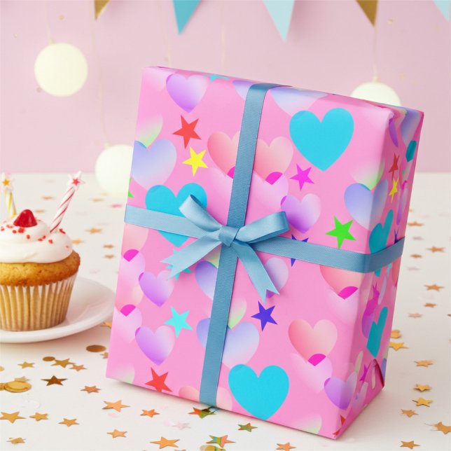 Glatta Gliding Hearts och Stars Birthday Presentpapper (Skapare uppladdad)