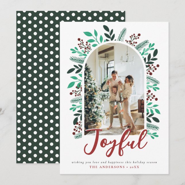 Glatta Grönten Jularis Berries Foliage Photo Julkort (Fram/baksida)