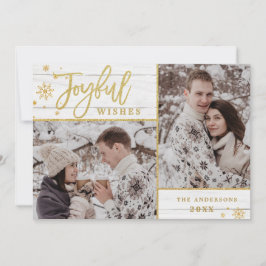 Glatta Guld Ram, modernt skript 2 PHOTO Hälsning Julkort