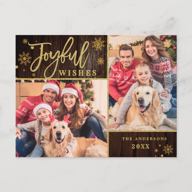 Glatta Guld Ram, modernt skript 2 PHOTO Hälsning Vykort (Framsida)