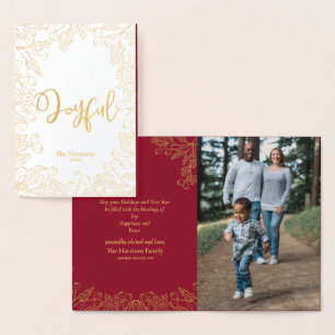 Glatta Guld Winter Berries Red Jul Photo Folierat Kort