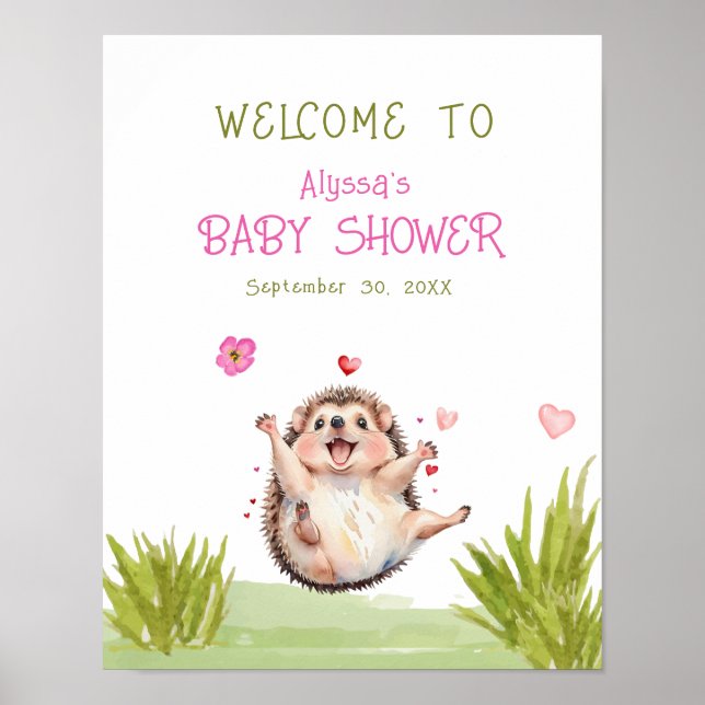 Glatta Hedgehog Garden Party Baby Shower Välkommen Poster (Framsidan)