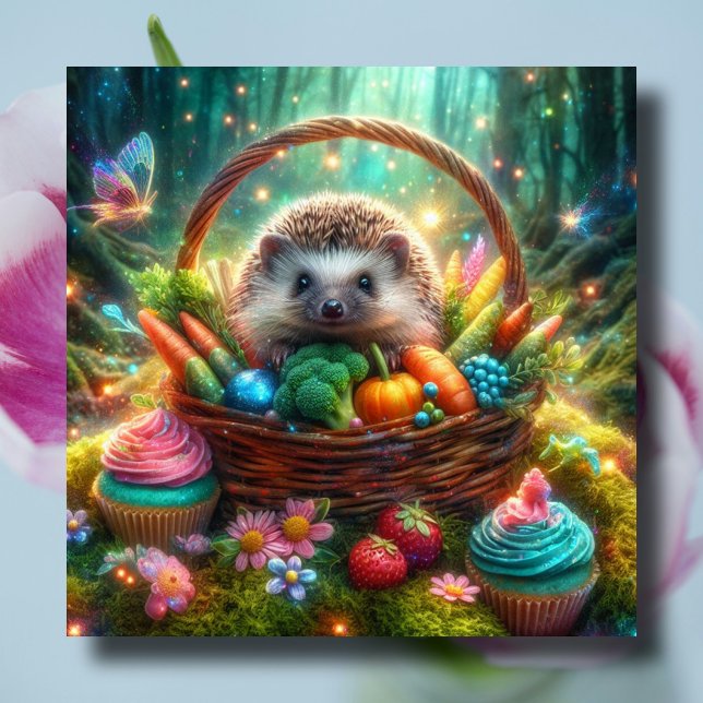 Glatta Hedgehog Woodland Påsk Basket Julkort (Skapare uppladdad)