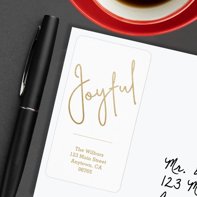 GLATTA Helgdag Guld Adressetikett (JOYFUL Faux Gold Foil on White Return Address Labels)