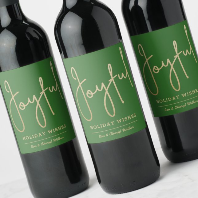 GLATTA Helgdag Guld Faux Foil Grönt Vinflaska Etikett (Skapare uppladdad)