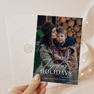 Glatta Helgdagar   Elegant Script Photo Merlot Red Julkort