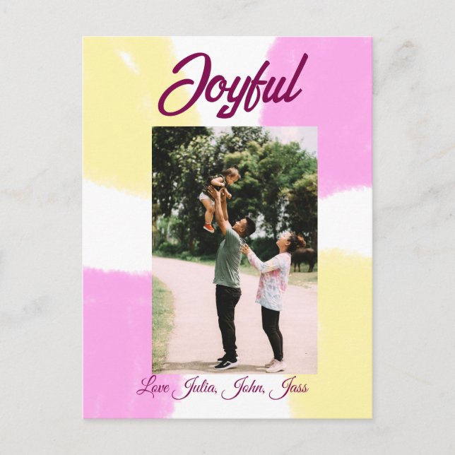 glatta helgdagar i rosa gult, fotofamiljretro helg vykort (Framsida)